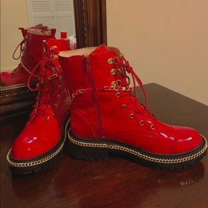 Red Ankle Boots with chain